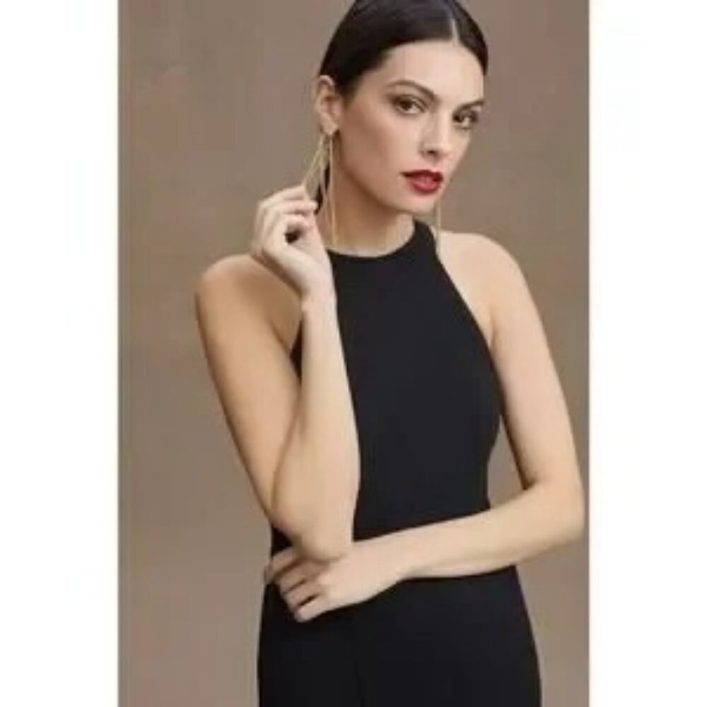 BHLDN Women's Black Crepe Serephina Open Back Slit Maxi Dress Size 12 2806 - Picture 6 of 13
